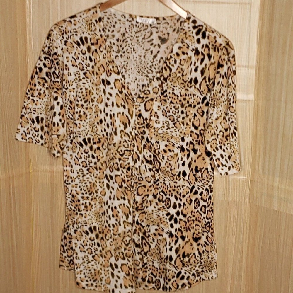 Ekouaer Womens Orange Brown Animal Print Knit Tunic XL